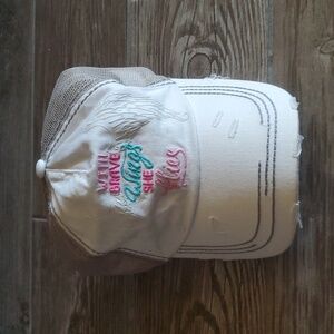 KBETHOS Vintage "With Brave Wings She Flies" White and Tan Distressed Cap Adjust